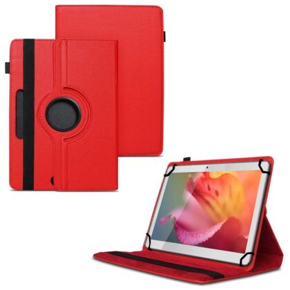 TGK 360 Degree Rotating Universal 3 Camera Hole Leather Stand Case Cover for Swipe Slate Plus 32 GB 10.1 inch Tablet – Red