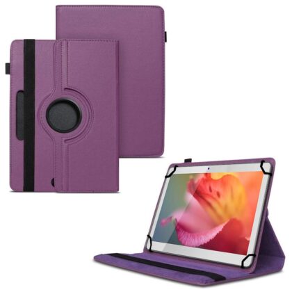 TGK 360 Degree Rotating Universal 3 Camera Hole Leather Stand Case Cover for Swipe Slate Plus 32 GB 10.1 inch Tablet – Purple