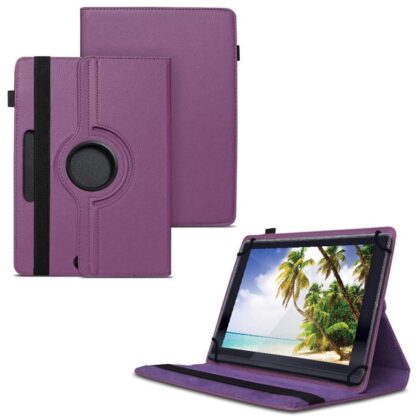 TGK 360 Degree Rotating Universal 3 Camera Hole Leather Stand Case Cover for iBall Slide Elan 3×32 Tablet (10.1 inch) – Purple