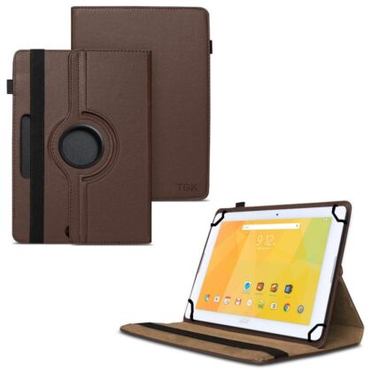 TGK 360 Degree Rotating Universal 3 Camera Hole Leather Stand Case Cover for Acer Iconia One B3-A20 10 inch Tablet – Brown