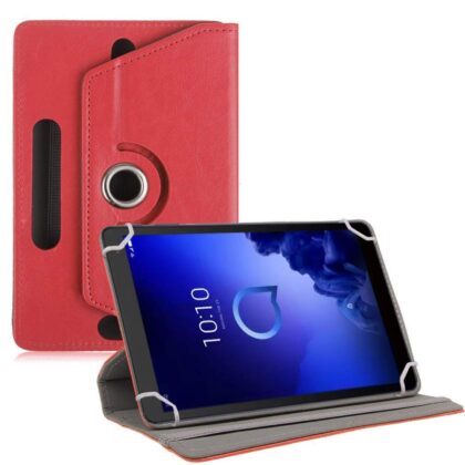 TGK Universal 360 Degree Rotating Leather Rotary Swivel Stand Case Cover for Alcatel 3T 10 Tablet 10 inch – Red
