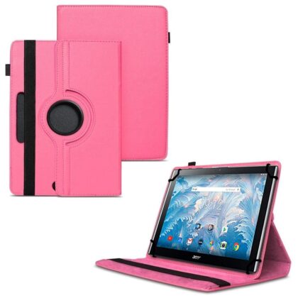 TGK 360 Degree Rotating Universal 3 Camera Hole Leather Stand Case Cover for Acer Iconia One 10 B3-A40 Tablet (10.1) – Hot Pink