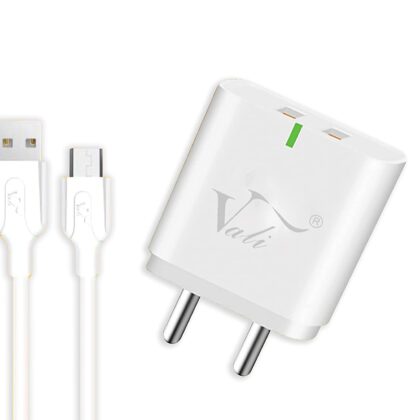 Vali V-2200 2.5A Dual USB Charger, Fast Charging Power Adaptor with Micro USB Cable (White)