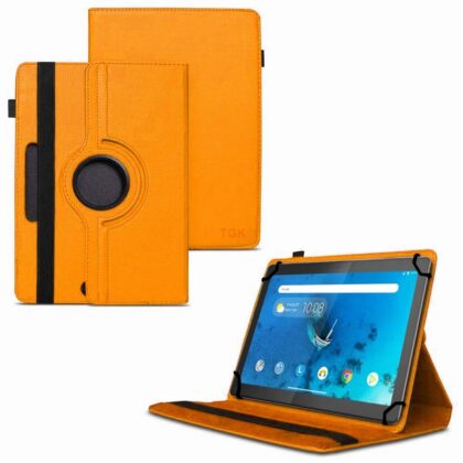 TGK 360 Degree Rotating Universal 3 Camera Hole Leather Stand Case Cover for Lenovo Tab M10 HD X505X Cover, Orange
