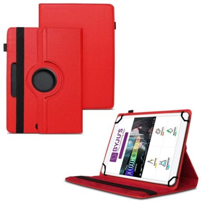 TGK 360 Degree Rotating Universal 3 Camera Hole Leather Stand Case Cover for Byju Learning Tab 8 Inch-Red