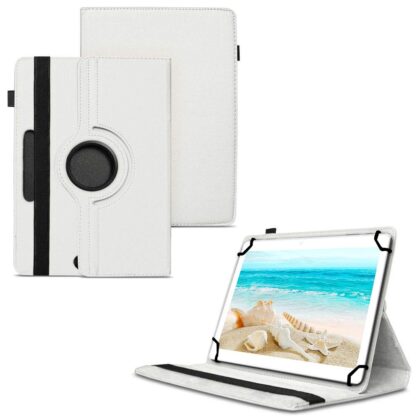 TGK 360 Degree Rotating Universal 3 Camera Hole Leather Stand Case Cover for I Kall N10 10.1 inch Tablet – White