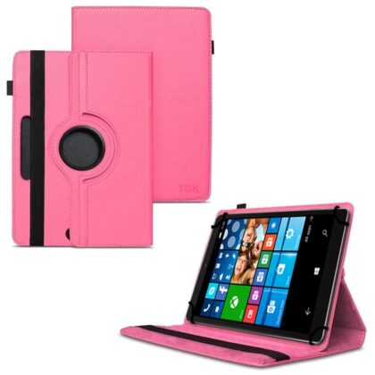 TGK 360 Degree Rotating Universal 3 Camera Hole Leather Stand Case Cover for Alcatel OneTouch Pixi 3 8 inch Tablet – Hot Pink