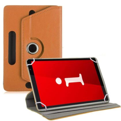 TGK Universal 360 Degree Rotating Leather Rotary Swivel Stand Case Cover for iBall iTAB MovieZ Pro 10.1 inch Tablet – Orange