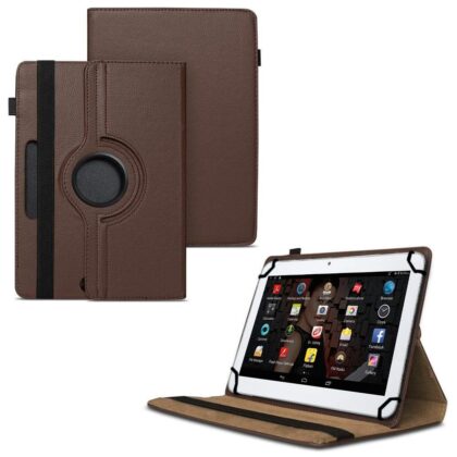 TGK 360 Degree Rotating Universal 3 Camera Hole Leather Stand Case Cover for IBALL Slide 3G 1026-Q18 (10.1 inch) Tablet – Brown