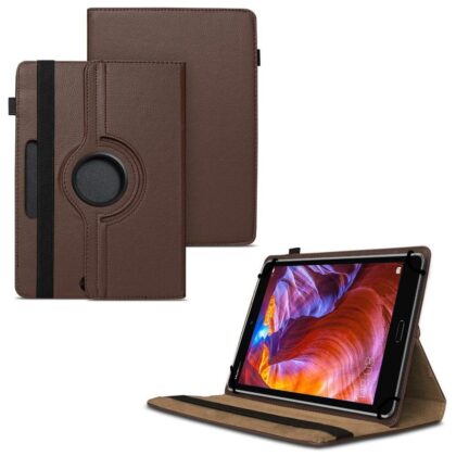 TGK 360 Degree Rotating Universal 3 Camera Hole Leather Stand Case Cover for Huawei MediaPad M5 Tablet 8.4 Inch-Brown