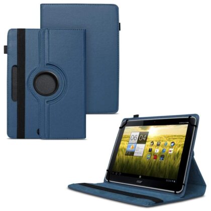 TGK 360 Degree Rotating Universal 3 Camera Hole Leather Stand Case Cover for Acer Iconia Tab A210-10g16u 10.1-Inch Tablet – Dark Blue