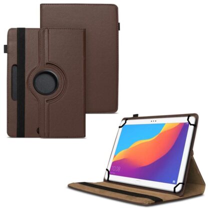 TGK 360 Degree Rotating Universal 3 Camera Hole Leather Stand Case Cover for Honor Pad 5 10.1 inch Tablet-Brown