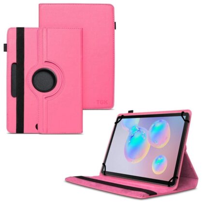 TGK 360 Degree Rotating Universal 3 Camera Hole Leather Stand Case Cover for Samsung Galaxy Tab S6 10.5 Inch SM-T860/T865/T867 – Hot Pink