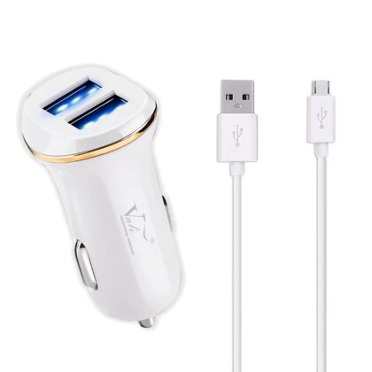 Vali-CC12 2 Port USB Car Charger 3.4A OutPut Fast Charging, Quick Charge with Free Micro USB Cable (White)