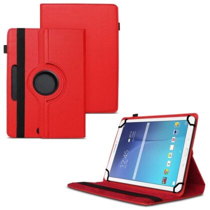 TGK 360 Degree Rotating Universal 3 Camera Hole Leather Stand Case Cover for Samsung Galaxy Tab E (9.6 inch) SM- T560, T561, T565, T567V – Red