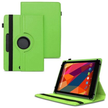TGK 360 Degree Rotating Universal 3 Camera Hole Leather Stand Case Cover for Micromax Canvas P680 Tablet 8 inch-Green