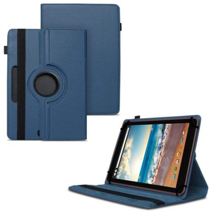 TGK 360 Degree Rotating Universal 3 Camera Hole Leather Stand Case Cover for Dell Venue 8 Tablet (8 inch)-Dark Blue