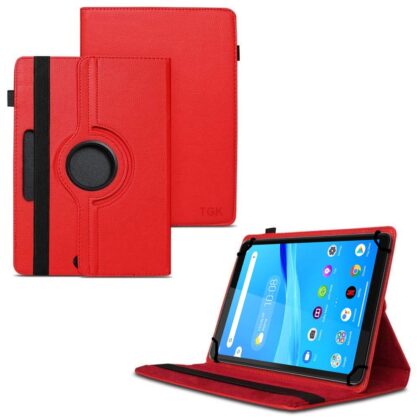 TGK 360 Degree Rotating Universal 3 Camera Hole Leather Stand Case Cover for Lenovo Tab M8 tablet 8 inch – Red