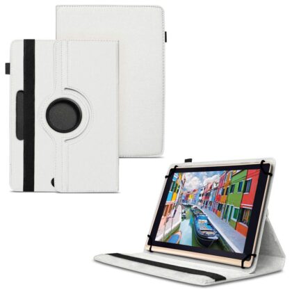 TGK 360 Degree Rotating Universal 3 Camera Hole Leather Stand Case Cover for iBall Slide Elan 4G2+ Tablet (10.1 inch) – White