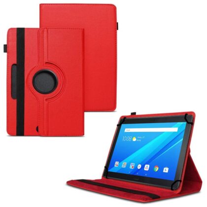 TGK 360 Degree Rotating Universal 3 Camera Hole Leather Stand Case Cover for Lenovo Tab 4 10 TB-X304L / TB-X304F / TB-X304N 10.1 inch – Red