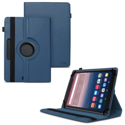 TGK 360 Degree Rotating Universal 3 Camera Hole Leather Stand Case Cover for Alcatel One Touch Pixi 3 10-Inch Tablet – Dark Blue