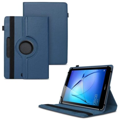 TGK 360 Degree Rotating Universal 3 Camera Hole Leather Stand Case Cover for Huawei MediaPad T3 8 inch Tablet-Dark Blue