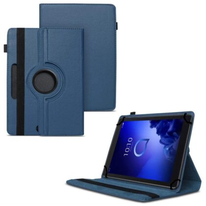 TGK 360 Degree Rotating Universal 3 Camera Hole Leather Stand Case Cover for Alcatel 3T 10 Tablet 10 inch – Dark Blue
