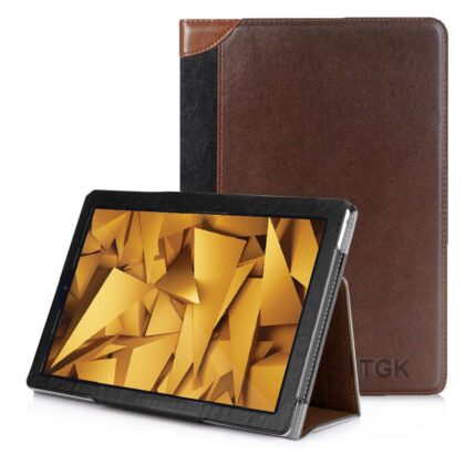 TGK Genuine Leather Ultra Compact Slim Folding Folio Cover Case for iBall Slide Elan 4G2 Tablet (10.1 inch) – Brown
