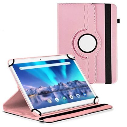 TGK 360 Degree Rotating Universal 3 Camera Hole Leather Stand Case Cover for Lava Magnum-XL 10.1 inch Tablet-Light Pink