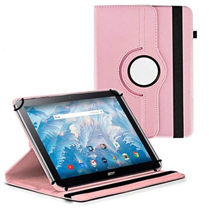 TGK 360 Degree Rotating Universal 3 Camera Hole Leather Stand Case Cover for Acer Iconia One 10 B3-A40 Tablet (10.1) – Light Pink