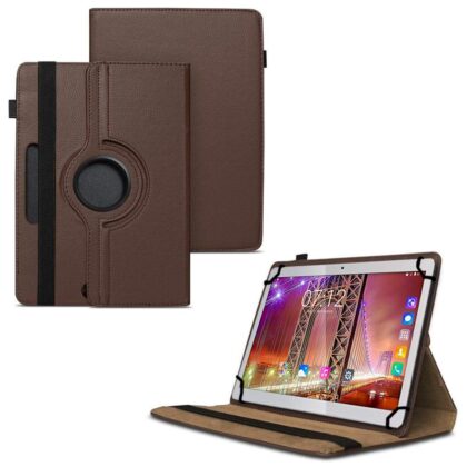 TGK 360 Degree Rotating Universal 3 Camera Hole Leather Stand Case Cover for Fusion5 9.6 4G Tablet (9.6 inch) -Brown