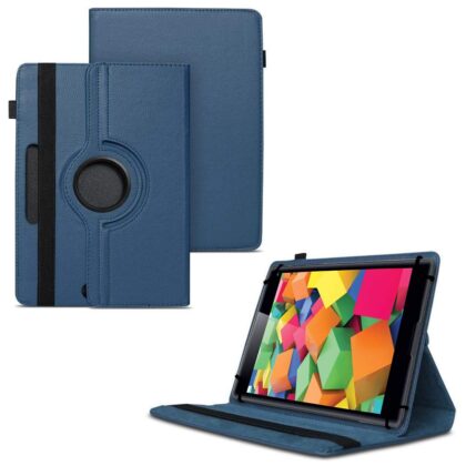 TGK 360 Degree Rotating Universal 3 Camera Hole Leather Stand Case Cover for iBall Slide Cuboid 8 inch Tablet-Dark Blue