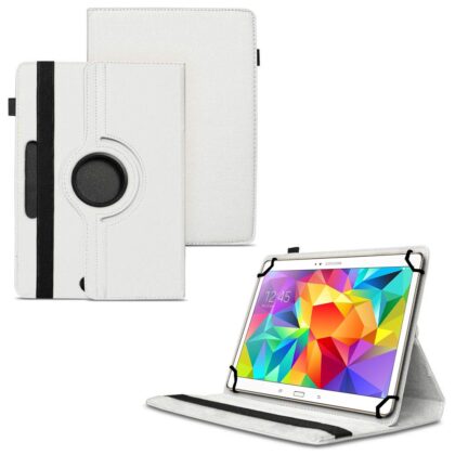 TGK 360 Degree Rotating Universal 3 Camera Hole Leather Stand Case Cover for Samsung Galaxy Tab S 10.5 inch T800, T805, T801 – White