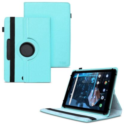 TGK 360 Degree Rotating Universal 3 Camera Hole Leather Stand Case Cover for iBall iTAB BizniZ Mini 8 inch Tablet – Sky Blue