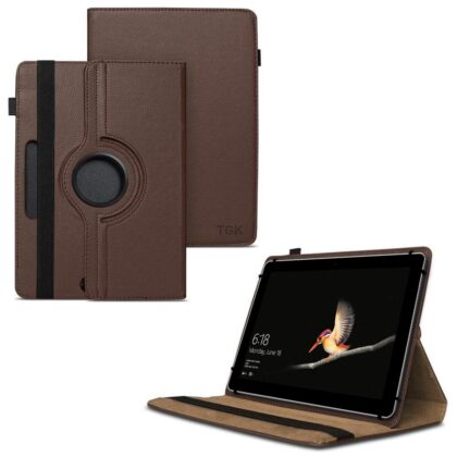 TGK 360 Degree Rotating Universal 3 Camera Hole Leather Stand Case Cover for Microsoft Surface Go (10 inch) Tablet – Brown