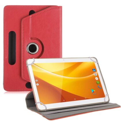 TGK 360 Degree Rotating Leather Rotary Swivel Stand Case Cover for Swipe Slate Pro 10 inch Tablet (Red)