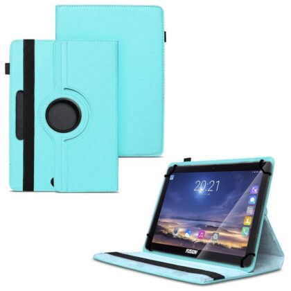 TGK 360 Degree Rotating Universal 3 Camera Hole Leather Stand Case Cover for Fusion5 10.1″ Tablet PC – Sky Blue