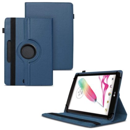 TGK 360 Degree Rotating Universal 3 Camera Hole Leather Stand Case Cover for LG G Pad F Tablet 8 inch-Dark Blue