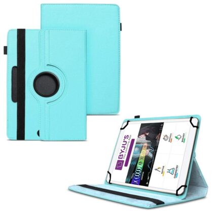 TGK 360 Degree Rotating Universal 3 Camera Hole Leather Stand Case Cover for Byju Learning Tab 10 inch Tablet – Sky Blue