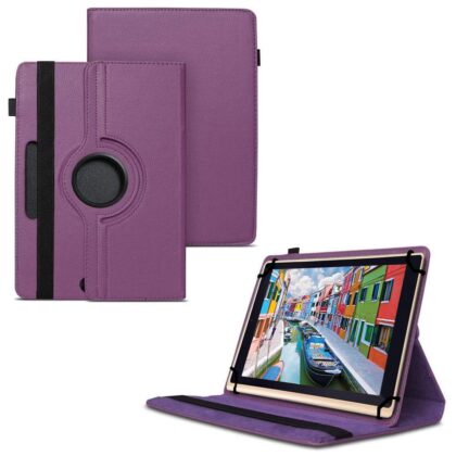 TGK 360 Degree Rotating Universal 3 Camera Hole Leather Stand Case Cover for iBall Slide Elan 4G2+ Tablet (10.1 inch) – Purple