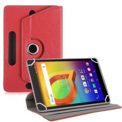 TGK Universal 360 Degree Rotating Leather Rotary Swivel Stand Case Cover for Alcatel A3 10 10.1 inch Tablet (Red)