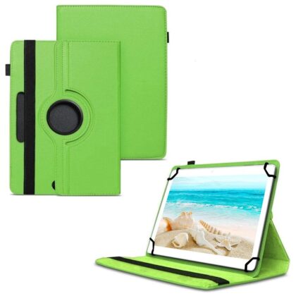 TGK 360 Degree Rotating Universal 3 Camera Hole Leather Stand Case Cover for I Kall N10 10.1 inch Tablet – Green