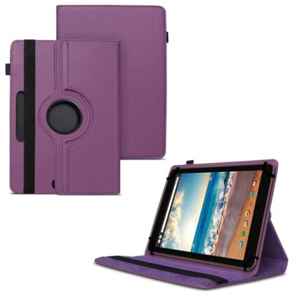 TGK 360 Degree Rotating Universal 3 Camera Hole Leather Stand Case Cover for Dell Venue 8 Tablet (8 inch)-Purple