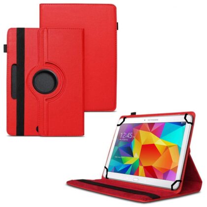 TGK 360 Degree Rotating Universal 3 Camera Hole Leather Stand Case Cover for Samsung Galaxy Tab 4 (10.1 Inch) Sm-T530, T531, T535 – Red