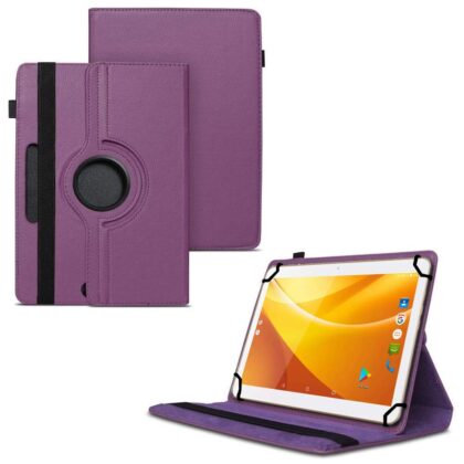 TGK 360 Degree Rotating Universal 3 Camera Hole Leather Stand Case Cover for Swipe Slate Pro 10 inch Tablet – Purple