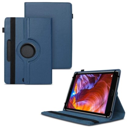TGK 360 Degree Rotating Universal 3 Camera Hole Leather Stand Case Cover for Huawei MediaPad M5 Tablet 8.4 Inch-Dark Blue