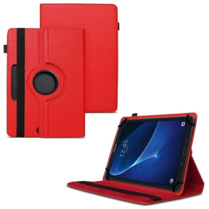TGK 360 Degree Rotating Universal 3 Camera Hole Leather Stand Case Cover for Samsung Galaxy Tab A 10.1 Inch 2016 T580, T585, T587 – Red