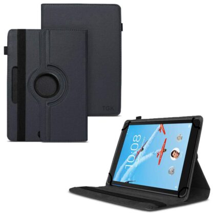 TGK 360 Degree Rotating Universal 3 Camera Hole Leather Stand Case Cover for Lenovo Tab E8 (TB-8304F) 8-Inch Tablet 2018 release – Black
