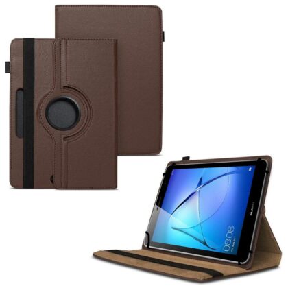 TGK 360 Degree Rotating Universal 3 Camera Hole Leather Stand Case Cover for Huawei MediaPad T3 8 inch Tablet-Brown