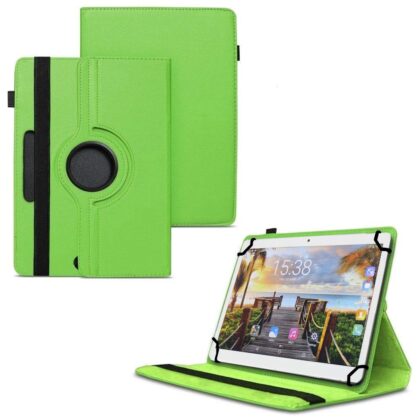 TGK 360 Degree Rotating Universal 3 Camera Hole Leather Stand Case Cover for Fusion5 105D 9.6 inch Tablet – Green